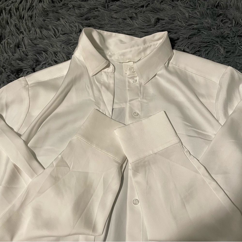 White Satin Dress Shirt Blouse